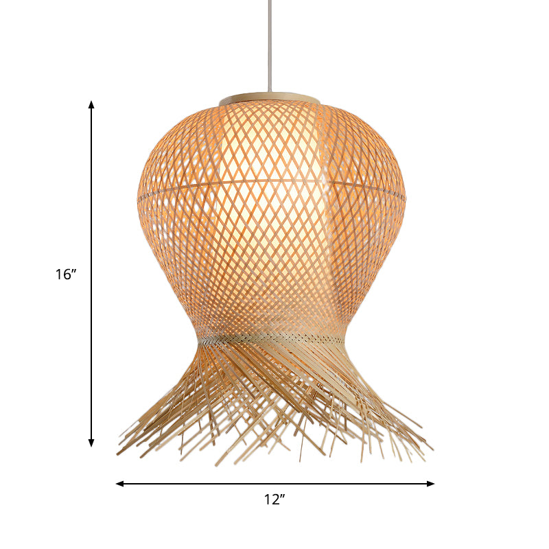 Woven Pendant Lighting Traditional Bamboo 1 Bulb 12"/16"/19.5" Wide Beige Hanging Lamp Kit for Living Room Clearhalo 'Ceiling Lights' 'Pendant Lights' 'Pendants' Lighting' 267498