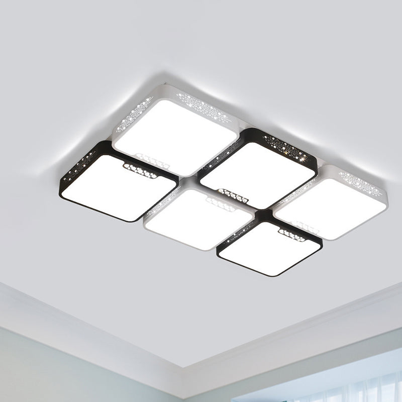 4/6 Lights Living Room Ceiling Mounted Fixture Simple Black and White Flush Mount Light with Rectangle/Square Acrylic Shade in Warm/White/3 Color Light Black-White Rectangle Clearhalo 'Ceiling Lights' 'Close To Ceiling Lights' 'Close to ceiling' 'Flush mount' Lighting' 267499