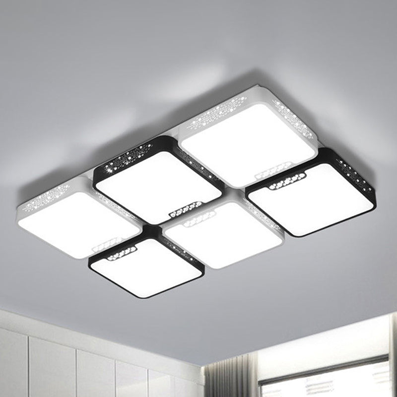 4/6 Lights Living Room Ceiling Mounted Fixture Simple Black and White Flush Mount Light with Rectangle/Square Acrylic Shade in Warm/White/3 Color Light Clearhalo 'Ceiling Lights' 'Close To Ceiling Lights' 'Close to ceiling' 'Flush mount' Lighting' 267500