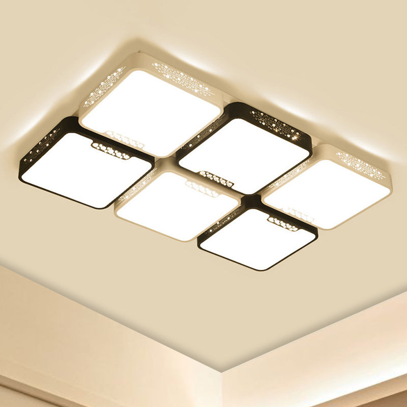 4/6 Lights Living Room Ceiling Mounted Fixture Simple Black and White Flush Mount Light with Rectangle/Square Acrylic Shade in Warm/White/3 Color Light Black-White Warm Rectangle Clearhalo 'Ceiling Lights' 'Close To Ceiling Lights' 'Close to ceiling' 'Flush mount' Lighting' 267501