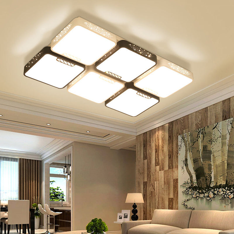 4/6 Lights Living Room Ceiling Mounted Fixture Simple Black and White Flush Mount Light with Rectangle/Square Acrylic Shade in Warm/White/3 Color Light Clearhalo 'Ceiling Lights' 'Close To Ceiling Lights' 'Close to ceiling' 'Flush mount' Lighting' 267502