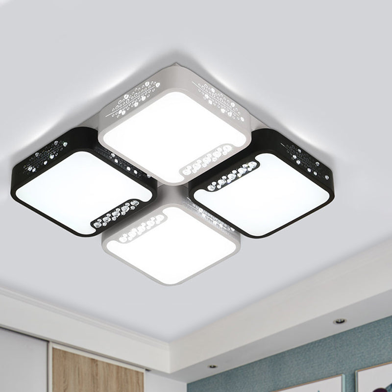 4/6 Lights Living Room Ceiling Mounted Fixture Simple Black and White Flush Mount Light with Rectangle/Square Acrylic Shade in Warm/White/3 Color Light Black-White Square Clearhalo 'Ceiling Lights' 'Close To Ceiling Lights' 'Close to ceiling' 'Flush mount' Lighting' 267505