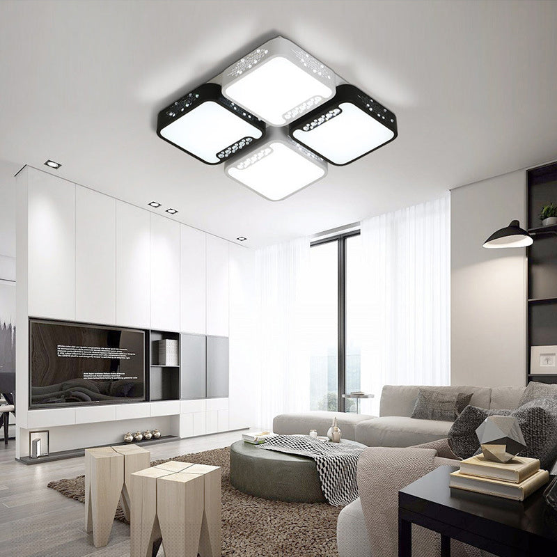 4/6 Lights Living Room Ceiling Mounted Fixture Simple Black and White Flush Mount Light with Rectangle/Square Acrylic Shade in Warm/White/3 Color Light Clearhalo 'Ceiling Lights' 'Close To Ceiling Lights' 'Close to ceiling' 'Flush mount' Lighting' 267506