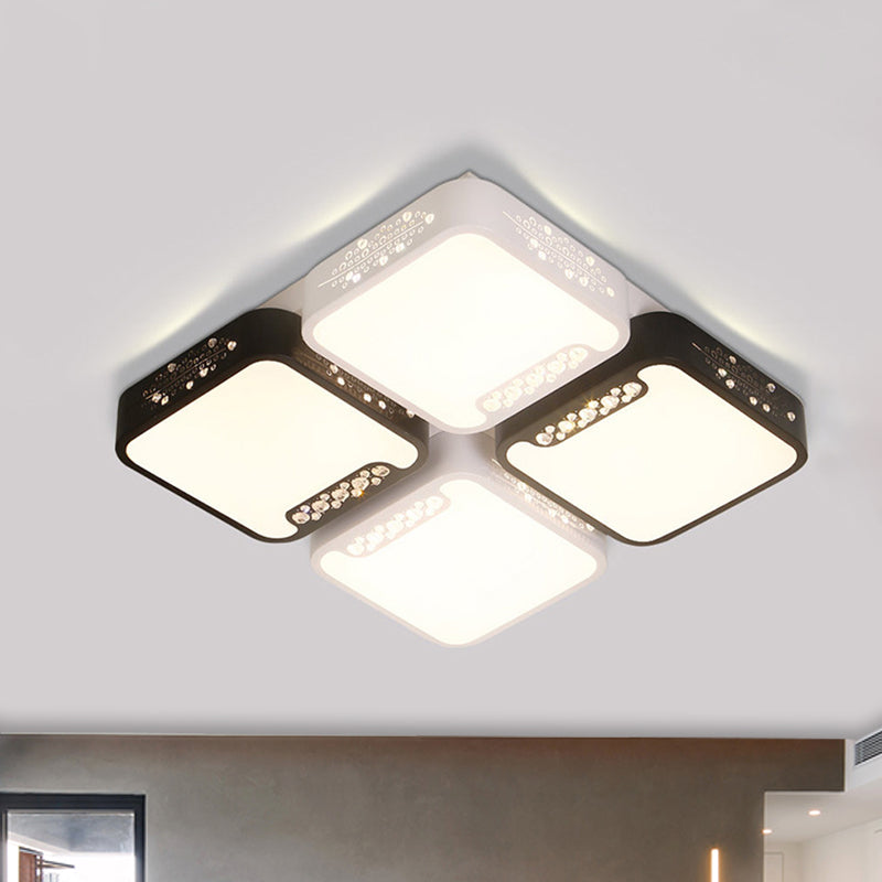 4/6 Lights Living Room Ceiling Mounted Fixture Simple Black and White Flush Mount Light with Rectangle/Square Acrylic Shade in Warm/White/3 Color Light Black-White Warm Square Clearhalo 'Ceiling Lights' 'Close To Ceiling Lights' 'Close to ceiling' 'Flush mount' Lighting' 267507