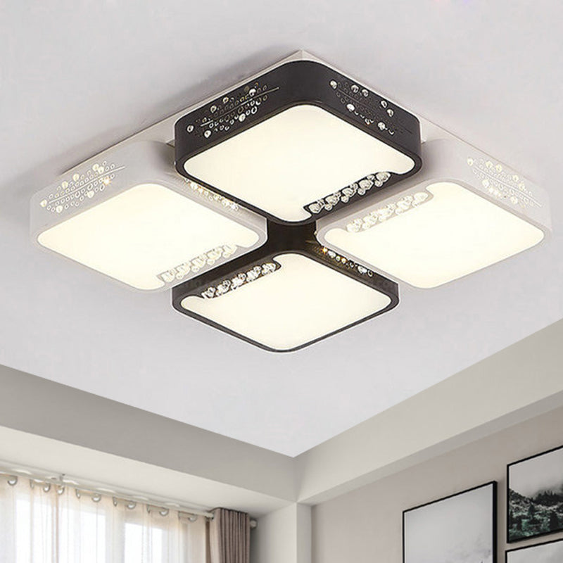 4/6 Lights Living Room Ceiling Mounted Fixture Simple Black and White Flush Mount Light with Rectangle/Square Acrylic Shade in Warm/White/3 Color Light Clearhalo 'Ceiling Lights' 'Close To Ceiling Lights' 'Close to ceiling' 'Flush mount' Lighting' 267508