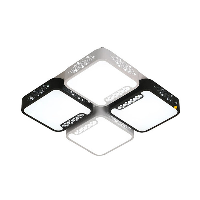 4/6 Lights Living Room Ceiling Mounted Fixture Simple Black and White Flush Mount Light with Rectangle/Square Acrylic Shade in Warm/White/3 Color Light Clearhalo 'Ceiling Lights' 'Close To Ceiling Lights' 'Close to ceiling' 'Flush mount' Lighting' 267509