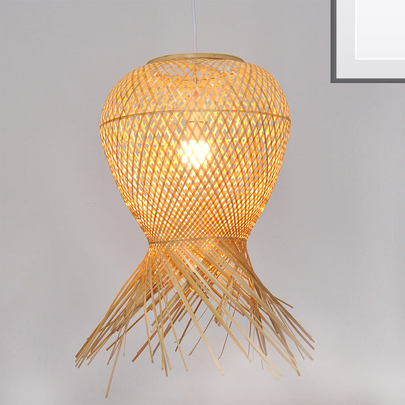 Contemporary Handcrafted Hanging Light Bamboo 1 Bulb Pendant Light Fixture in Beige Clearhalo 'Ceiling Lights' 'Pendant Lights' 'Pendants' Lighting' 267512