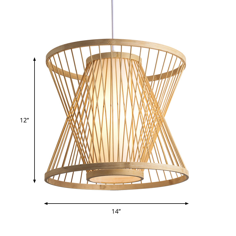 Cone Suspension Pendant Contemporary Bamboo 1 Bulb Wood Hanging Light Kit for Restaurant, 14"/16"/19.5" Wide Clearhalo 'Ceiling Lights' 'Pendant Lights' 'Pendants' Lighting' 267543