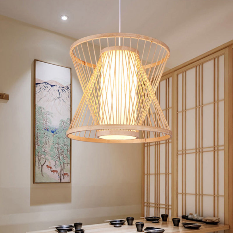 Cone Suspension Pendant Contemporary Bamboo 1 Bulb Wood Hanging Light Kit for Restaurant, 14"/16"/19.5" Wide Clearhalo 'Ceiling Lights' 'Pendant Lights' 'Pendants' Lighting' 267545