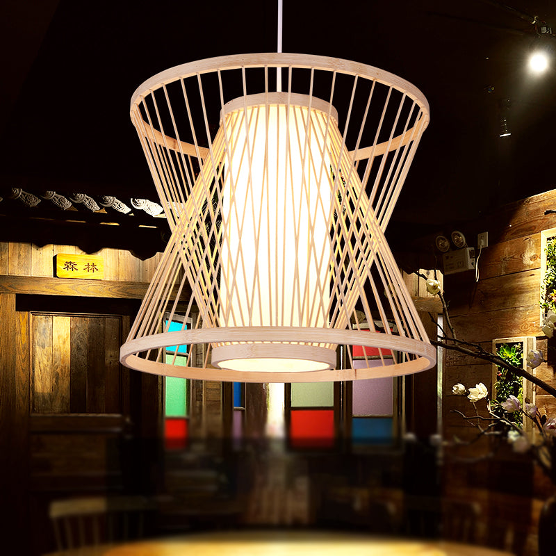 Cone Suspension Pendant Contemporary Bamboo 1 Bulb Wood Hanging Light Kit for Restaurant, 14"/16"/19.5" Wide Clearhalo 'Ceiling Lights' 'Pendant Lights' 'Pendants' Lighting' 267550