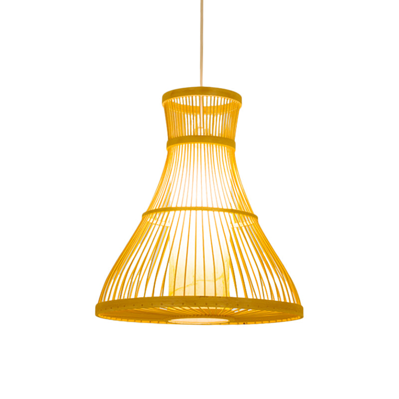 Trumpet Ceiling Light Modernism Bamboo 1 Bulb 12"/16" Wide Wood Pendant Light Fixture Clearhalo 'Ceiling Lights' 'Pendant Lights' 'Pendants' Lighting' 267572