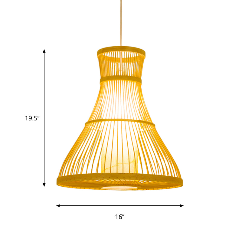 Trumpet Ceiling Light Modernism Bamboo 1 Bulb 12"/16" Wide Wood Pendant Light Fixture Clearhalo 'Ceiling Lights' 'Pendant Lights' 'Pendants' Lighting' 267573