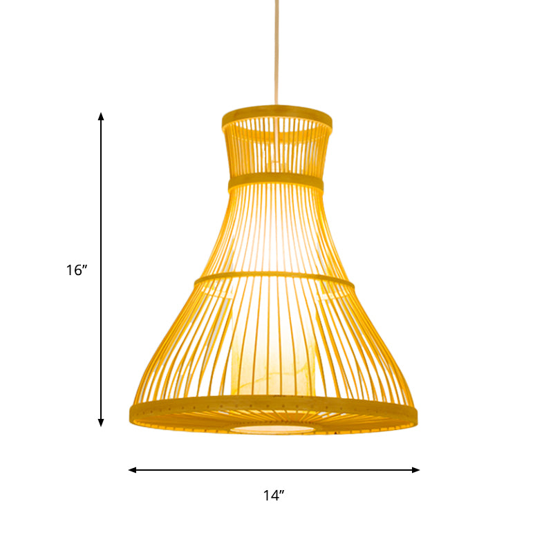 Trumpet Ceiling Light Modernism Bamboo 1 Bulb 12"/16" Wide Wood Pendant Light Fixture Clearhalo 'Ceiling Lights' 'Pendant Lights' 'Pendants' Lighting' 267578