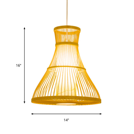 Trumpet Ceiling Light Modernism Bamboo 1 Bulb 12"/16" Wide Wood Pendant Light Fixture Clearhalo 'Ceiling Lights' 'Pendant Lights' 'Pendants' Lighting' 267578