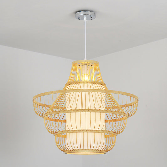 16"/19.5" Wide Jar Suspension Pendant Modernist Bamboo 1 Bulb Wood Hanging Light Kit Wood 19.5" Clearhalo 'Ceiling Lights' 'Modern Pendants' 'Modern' 'Pendant Lights' 'Pendants' Lighting' 267587
