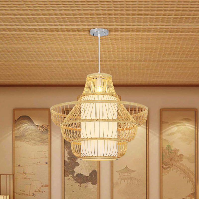 16"/19.5" Wide Jar Suspension Pendant Modernist Bamboo 1 Bulb Wood Hanging Light Kit Clearhalo 'Ceiling Lights' 'Modern Pendants' 'Modern' 'Pendant Lights' 'Pendants' Lighting' 267589