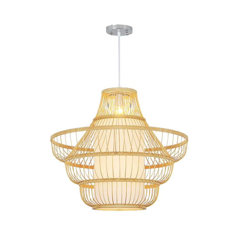 16"/19.5" Wide Jar Suspension Pendant Modernist Bamboo 1 Bulb Wood Hanging Light Kit Clearhalo 'Ceiling Lights' 'Modern Pendants' 'Modern' 'Pendant Lights' 'Pendants' Lighting' 267591