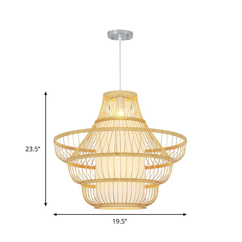 16"/19.5" Wide Jar Suspension Pendant Modernist Bamboo 1 Bulb Wood Hanging Light Kit Clearhalo 'Ceiling Lights' 'Modern Pendants' 'Modern' 'Pendant Lights' 'Pendants' Lighting' 267592