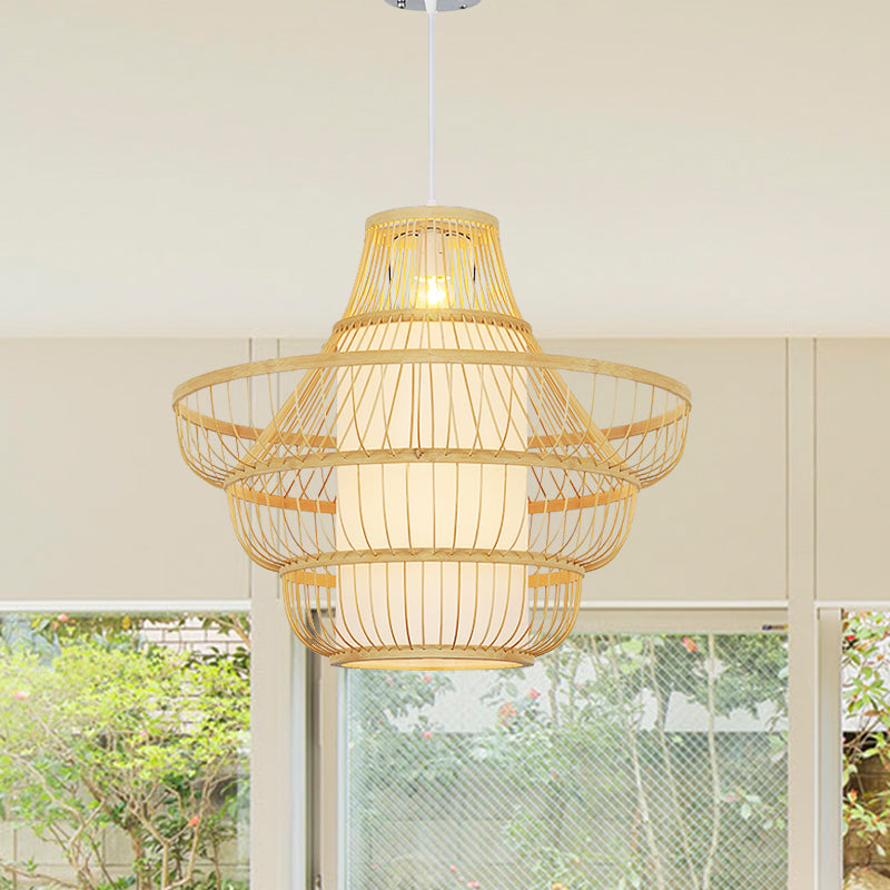 16"/19.5" Wide Jar Suspension Pendant Modernist Bamboo 1 Bulb Wood Hanging Light Kit Clearhalo 'Ceiling Lights' 'Modern Pendants' 'Modern' 'Pendant Lights' 'Pendants' Lighting' 267595