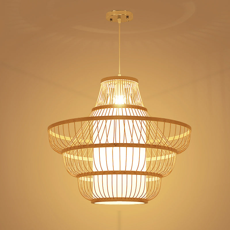 16"/19.5" Wide Jar Suspension Pendant Modernist Bamboo 1 Bulb Wood Hanging Light Kit Clearhalo 'Ceiling Lights' 'Modern Pendants' 'Modern' 'Pendant Lights' 'Pendants' Lighting' 267596