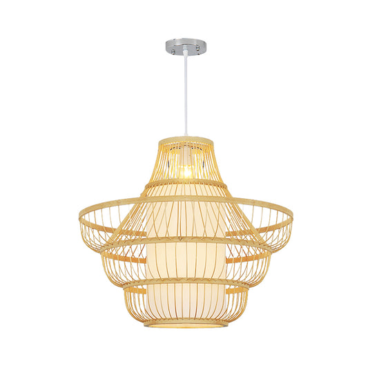 16"/19.5" Wide Jar Suspension Pendant Modernist Bamboo 1 Bulb Wood Hanging Light Kit Clearhalo 'Ceiling Lights' 'Modern Pendants' 'Modern' 'Pendant Lights' 'Pendants' Lighting' 267598
