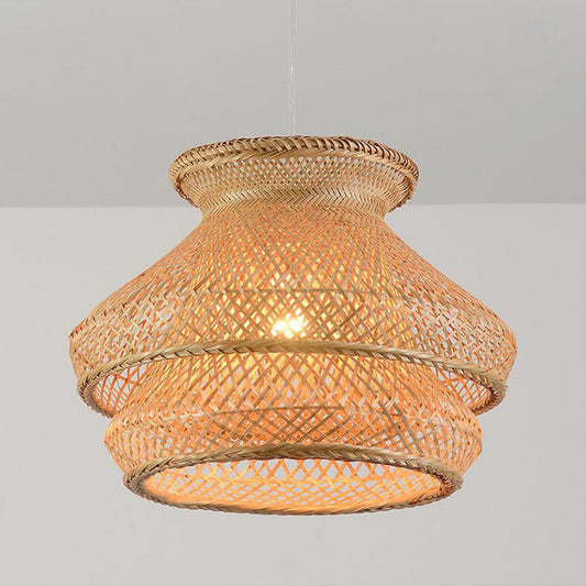 Retro 1 Bulb Suspension Lighting Wood 2-Tier Hanging Ceiling Light with Bamboo Shade Wood Clearhalo 'Ceiling Lights' 'Modern Pendants' 'Modern' 'Pendant Lights' 'Pendants' Lighting' 267601