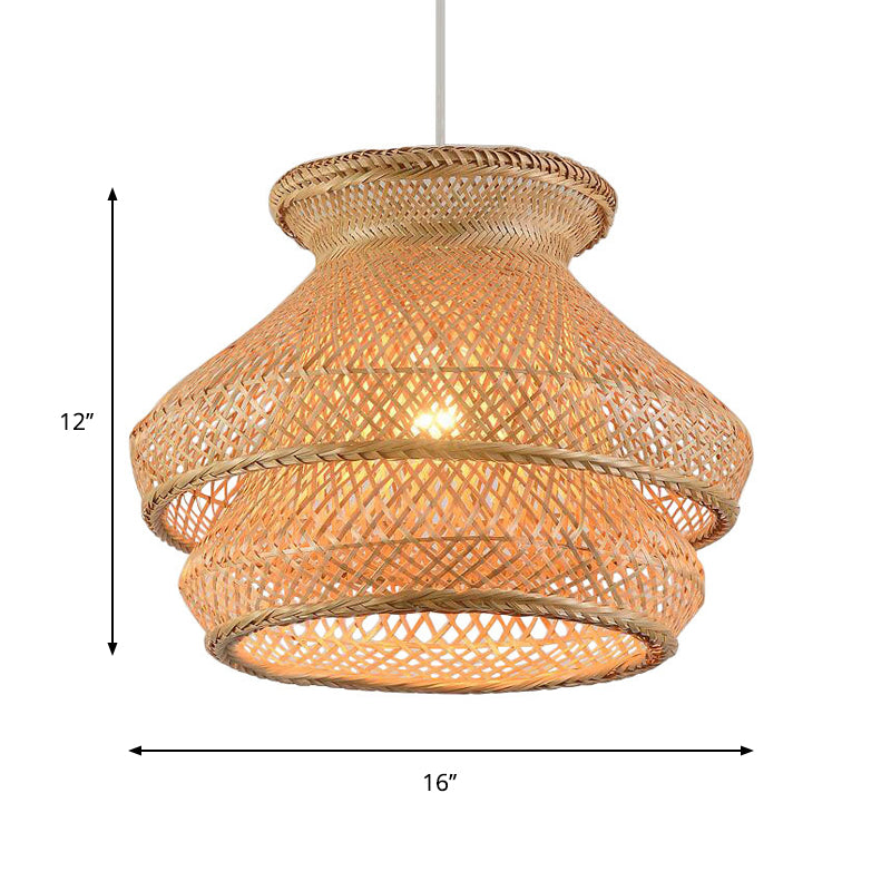 Retro 1 Bulb Suspension Lighting Wood 2-Tier Hanging Ceiling Light with Bamboo Shade Clearhalo 'Ceiling Lights' 'Modern Pendants' 'Modern' 'Pendant Lights' 'Pendants' Lighting' 267605