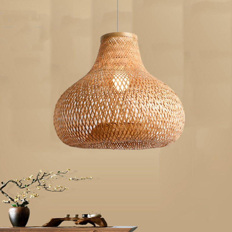 Traditionary 1 Bulb Ceiling Lamp Wood Jar Hanging Pendant Light with Bamboo Shade for Restaurant Clearhalo 'Ceiling Lights' 'Pendant Lights' 'Pendants' Lighting' 267607