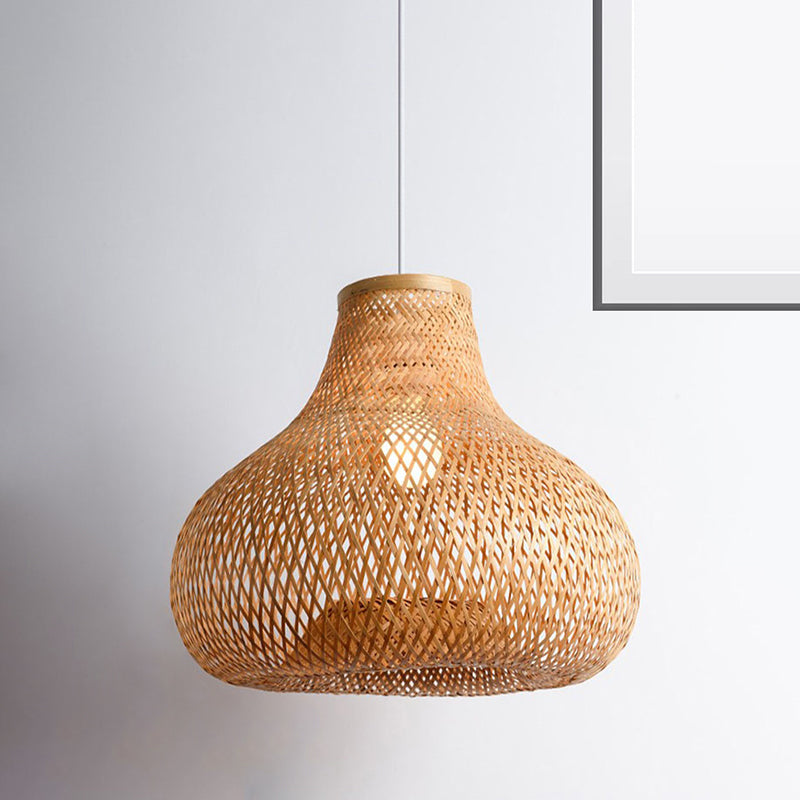 Traditionary 1 Bulb Ceiling Lamp Wood Jar Hanging Pendant Light with Bamboo Shade for Restaurant Clearhalo 'Ceiling Lights' 'Pendant Lights' 'Pendants' Lighting' 267608