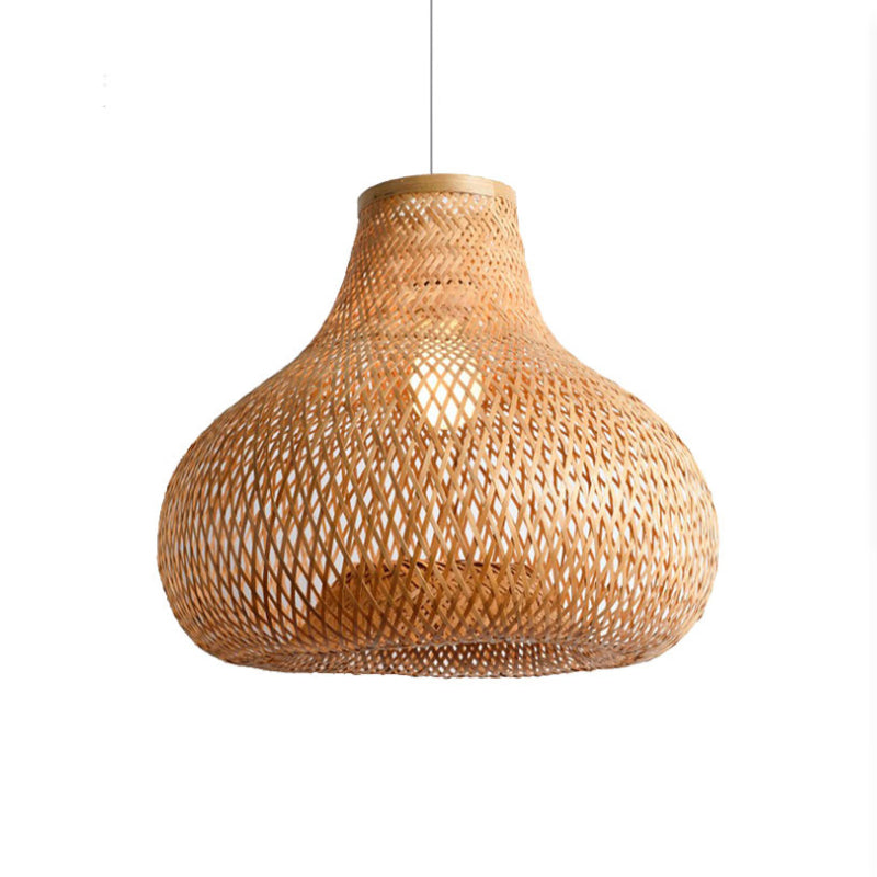 Traditionary 1 Bulb Ceiling Lamp Wood Jar Hanging Pendant Light with Bamboo Shade for Restaurant Clearhalo 'Ceiling Lights' 'Pendant Lights' 'Pendants' Lighting' 267610