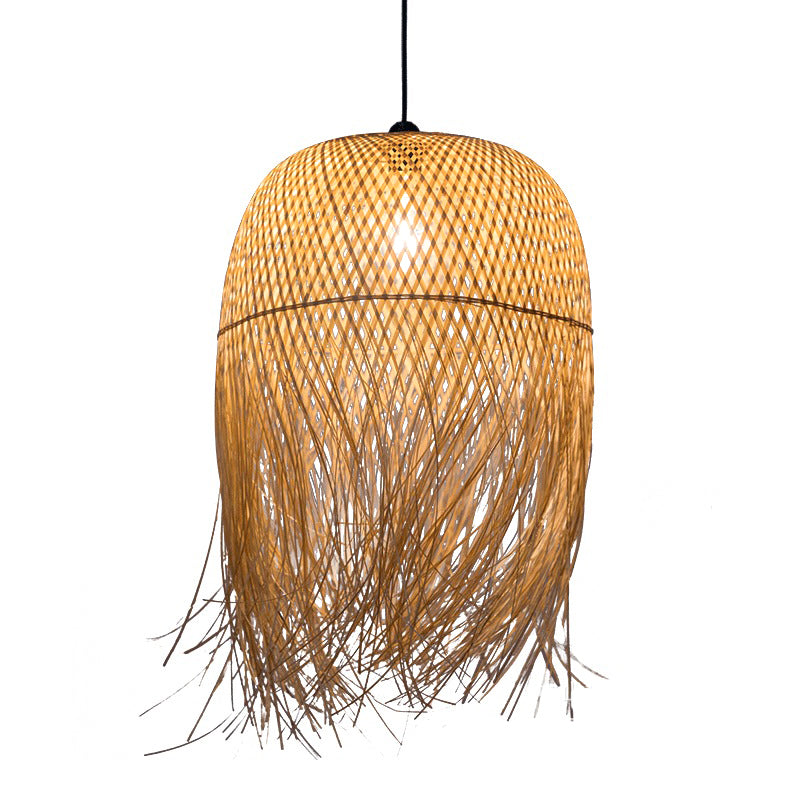 Wood Fringe Hanging Lamp Retro 1 Head Bamboo Ceiling Pendant Light for Restaurant Clearhalo 'Ceiling Lights' 'Pendant Lights' 'Pendants' Lighting' 267615