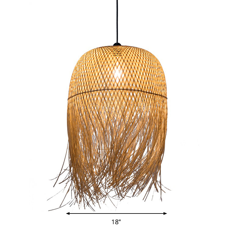 Wood Fringe Hanging Lamp Retro 1 Head Bamboo Ceiling Pendant Light for Restaurant Clearhalo 'Ceiling Lights' 'Pendant Lights' 'Pendants' Lighting' 267616