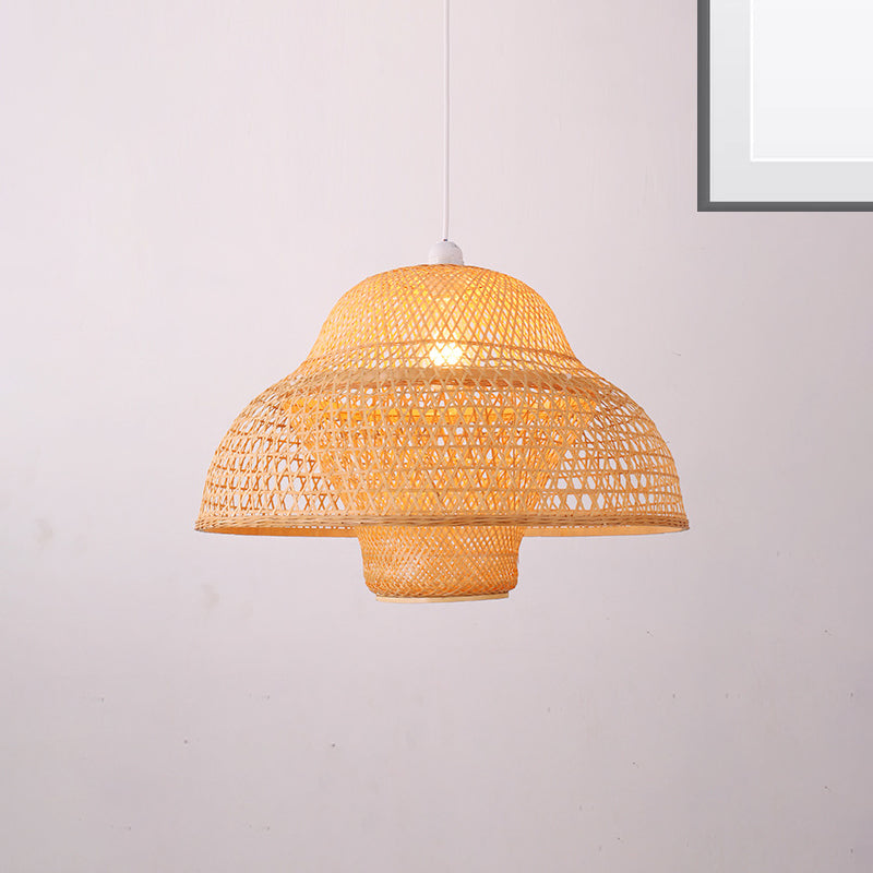 1 Bulb Handmade Pendant Lighting Traditional Bamboo Hanging Light Fixture in Wood Clearhalo 'Ceiling Lights' 'Pendant Lights' 'Pendants' Lighting' 267627