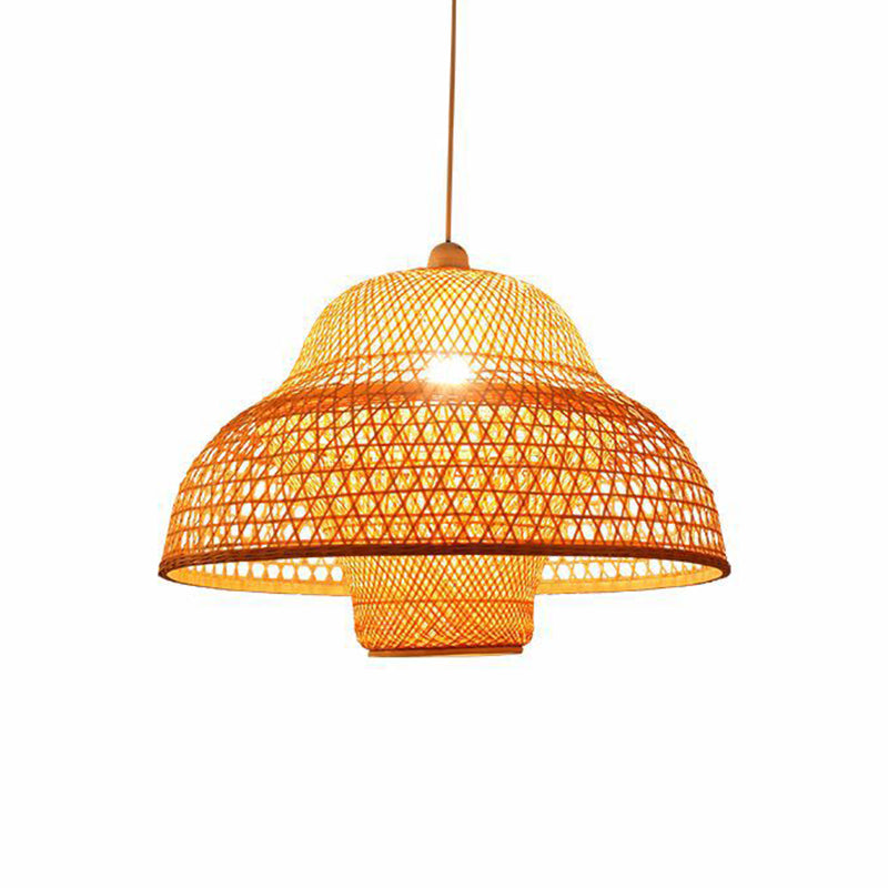1 Bulb Handmade Pendant Lighting Traditional Bamboo Hanging Light Fixture in Wood Clearhalo 'Ceiling Lights' 'Pendant Lights' 'Pendants' Lighting' 267629