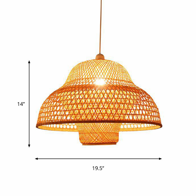 1 Bulb Handmade Pendant Lighting Traditional Bamboo Hanging Light Fixture in Wood Clearhalo 'Ceiling Lights' 'Pendant Lights' 'Pendants' Lighting' 267630