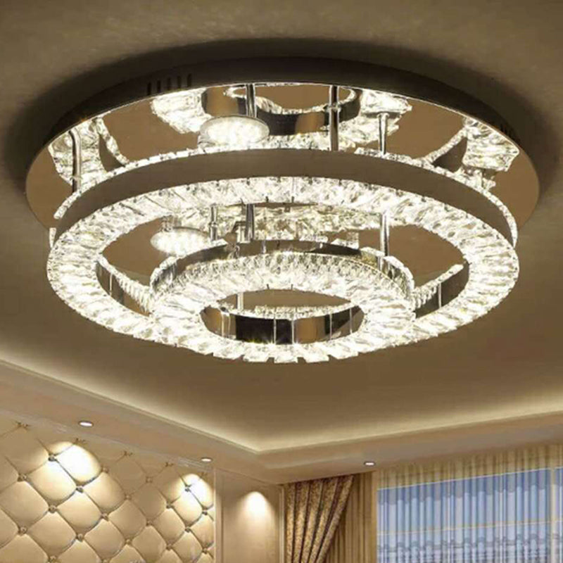 LED Ring Flush Light Fixture Modern Style Chrome Crystal Flush Mount Lighting for Bedroom, 21.5"/31.5" Wide Chrome 21.5" Clearhalo 'Ceiling Lights' 'Close To Ceiling Lights' 'Close to ceiling' 'Flush mount' Lighting' 267632