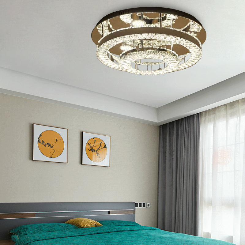 LED Ring Flush Light Fixture Modern Style Chrome Crystal Flush Mount Lighting for Bedroom, 21.5"/31.5" Wide Clearhalo 'Ceiling Lights' 'Close To Ceiling Lights' 'Close to ceiling' 'Flush mount' Lighting' 267635