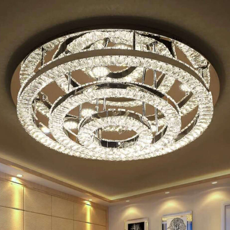 LED Ring Flush Light Fixture Modern Style Chrome Crystal Flush Mount Lighting for Bedroom, 21.5"/31.5" Wide Chrome 31.5" Clearhalo 'Ceiling Lights' 'Close To Ceiling Lights' 'Close to ceiling' 'Flush mount' Lighting' 267638