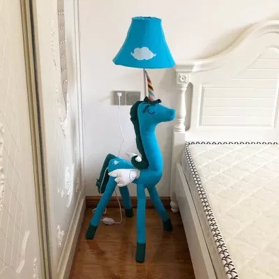 Kids Bedroom Unicorn Floor Light with Bell Shade Fabric 1 Light Cartoon Floor Lamp Blue Clearhalo 'Floor Lamps' 'Lamps' Lighting' 26766