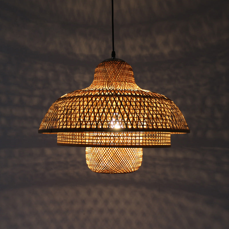 Rustic Tiered Hanging Light Bamboo 1 Bulb Ceiling Pendant Lamp in Wood for Living Room Wood Clearhalo 'Ceiling Lights' 'Pendant Lights' 'Pendants' Lighting' 267663_5d845df5-17d1-4ec7-b21f-429aed99801b