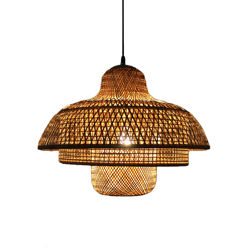 Rustic Tiered Hanging Light Bamboo 1 Bulb Ceiling Pendant Lamp in Wood for Living Room Clearhalo 'Ceiling Lights' 'Pendant Lights' 'Pendants' Lighting' 267666