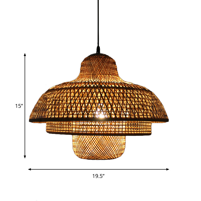 Rustic Tiered Hanging Light Bamboo 1 Bulb Ceiling Pendant Lamp in Wood for Living Room Clearhalo 'Ceiling Lights' 'Pendant Lights' 'Pendants' Lighting' 267667