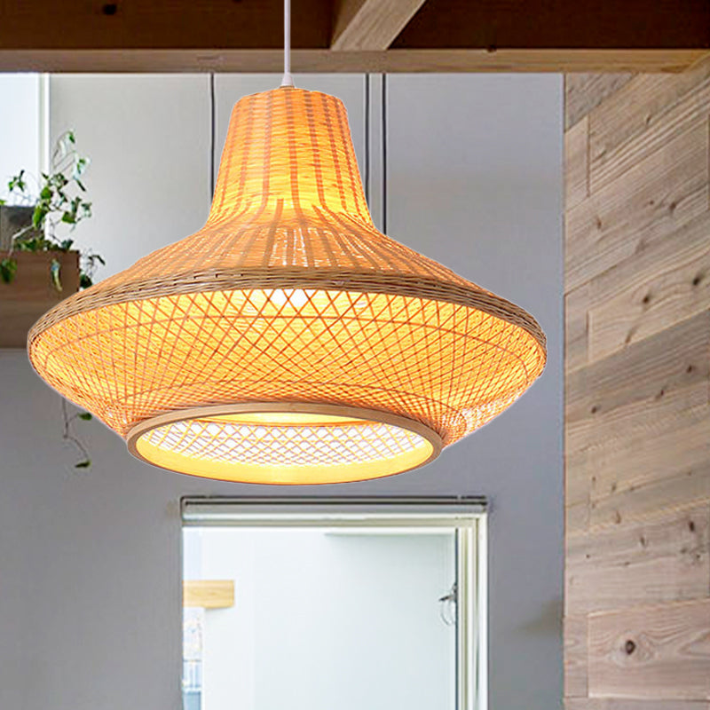 1 Head Teahouse Suspension Pendant Contemporary Wood Hanging Ceiling Light with Jar Bamboo Shade Wood Clearhalo 'Ceiling Lights' 'Pendant Lights' 'Pendants' Lighting' 267668_bc6c9514-e803-4c7a-a58b-a85b8063b953