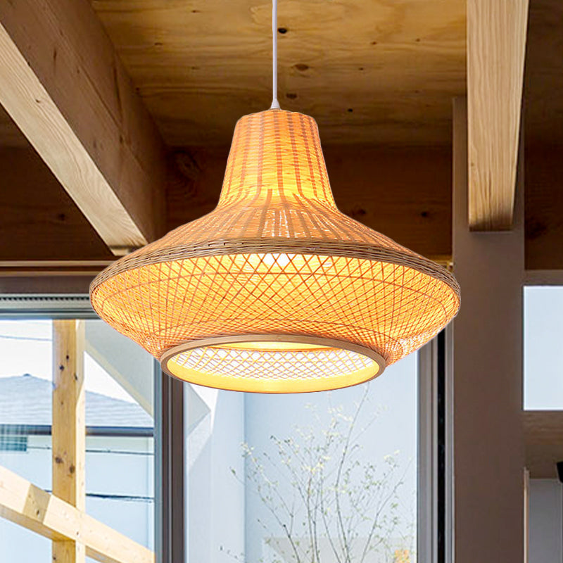1 Head Teahouse Suspension Pendant Contemporary Wood Hanging Ceiling Light with Jar Bamboo Shade Clearhalo 'Ceiling Lights' 'Pendant Lights' 'Pendants' Lighting' 267669
