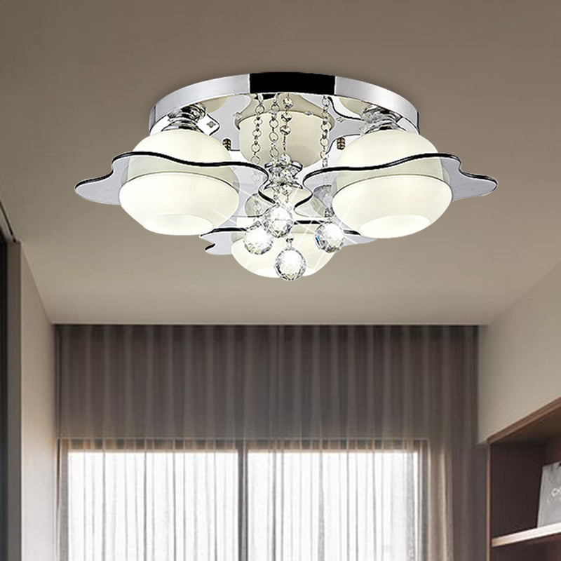 Flower Ceiling Light Modern Crystal Ball 3/5/7 Heads Gray Flush Mounted Light in Warm/White Light 3 Grey Clearhalo 'Ceiling Lights' 'Close To Ceiling Lights' 'Close to ceiling' 'Flush mount' Lighting' 267674