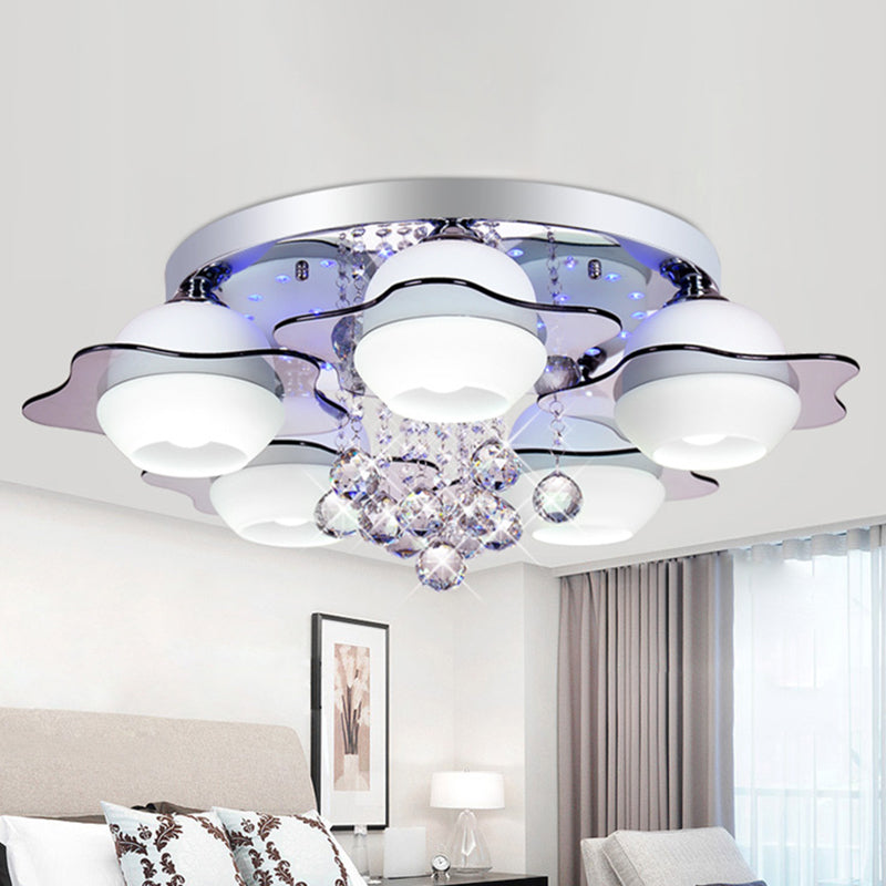 Flower Ceiling Light Modern Crystal Ball 3/5/7 Heads Gray Flush Mounted Light in Warm/White Light 5 Grey Clearhalo 'Ceiling Lights' 'Close To Ceiling Lights' 'Close to ceiling' 'Flush mount' Lighting' 267681