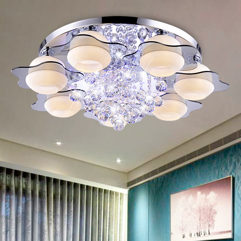 Flower Ceiling Light Modern Crystal Ball 3/5/7 Heads Gray Flush Mounted Light in Warm/White Light 7 Grey Clearhalo 'Ceiling Lights' 'Close To Ceiling Lights' 'Close to ceiling' 'Flush mount' Lighting' 267686