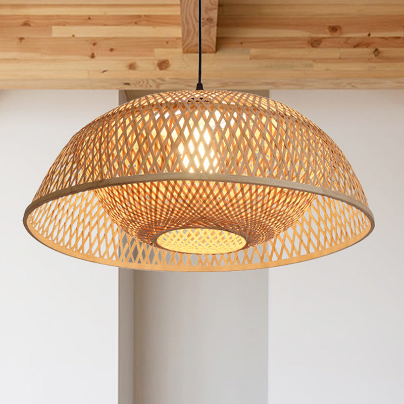 Dome Pendant Lighting Tradition Bamboo 1 Bulb 18"/23.5" Wide Wood Hanging Lamp Kit Wood 23.5" Clearhalo 'Ceiling Lights' 'Pendant Lights' 'Pendants' Lighting' 267692_fa10cdc7-6774-45a8-ae1d-abf7c7d0d399