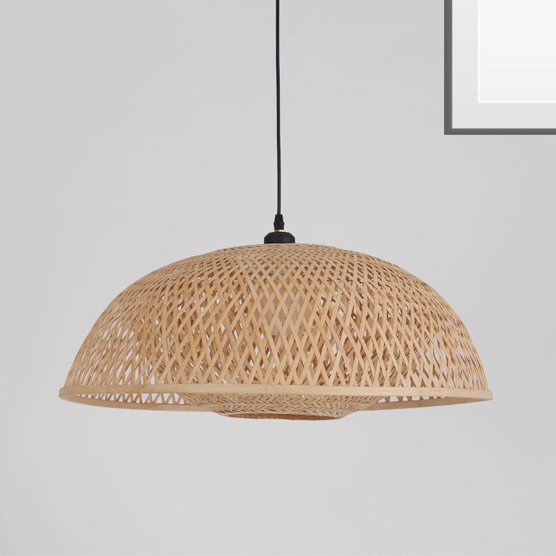 Dome Pendant Lighting Tradition Bamboo 1 Bulb 18"/23.5" Wide Wood Hanging Lamp Kit Clearhalo 'Ceiling Lights' 'Pendant Lights' 'Pendants' Lighting' 267694