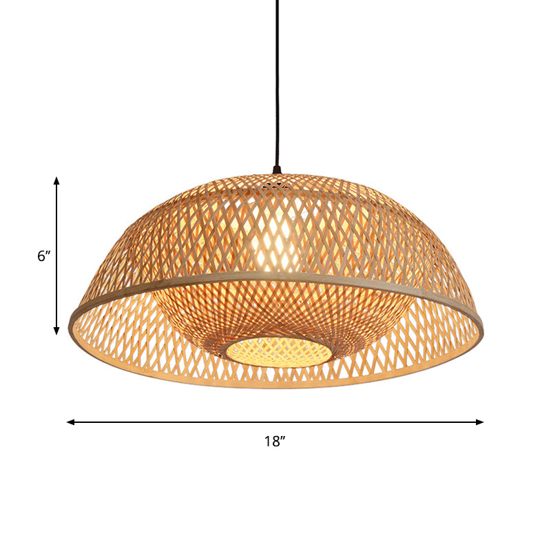 Dome Pendant Lighting Tradition Bamboo 1 Bulb 18"/23.5" Wide Wood Hanging Lamp Kit Clearhalo 'Ceiling Lights' 'Pendant Lights' 'Pendants' Lighting' 267701